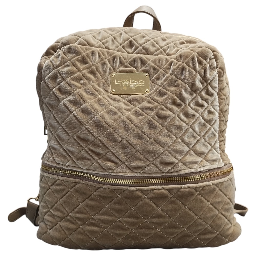 Bebe Los Angeles Danielle Backpack Womens Brown Velvet Quilted Detachable Straps